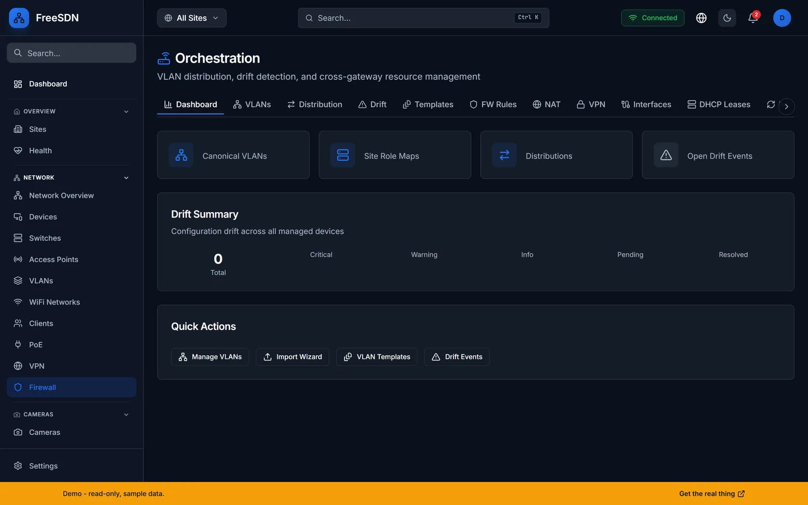 FreeSDN firewall and gateway management with rules, NAT, and VPN