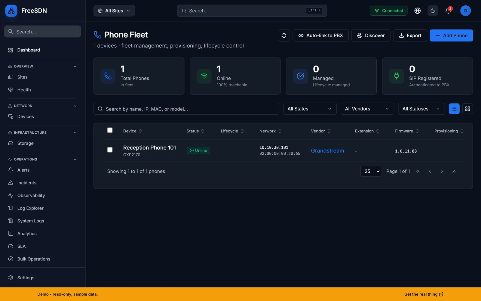 FreeSDN VoIP management with a phone fleet and provisioning templates